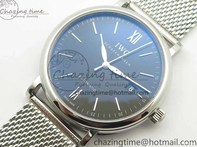 MIROTIME 0225 FastDry Portofino IW356501 SS V3 MK 1:1 Best Edition Black Dial On SS Mesh Bracelet MIYOTA 7195